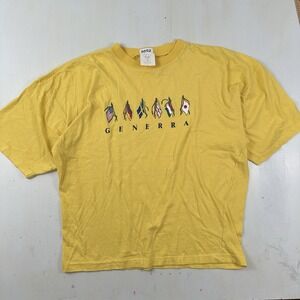 Rare VTG 80s Generra Boxy Crop Fit T Shirt Men Medium Hypercolor Yellow Spellout